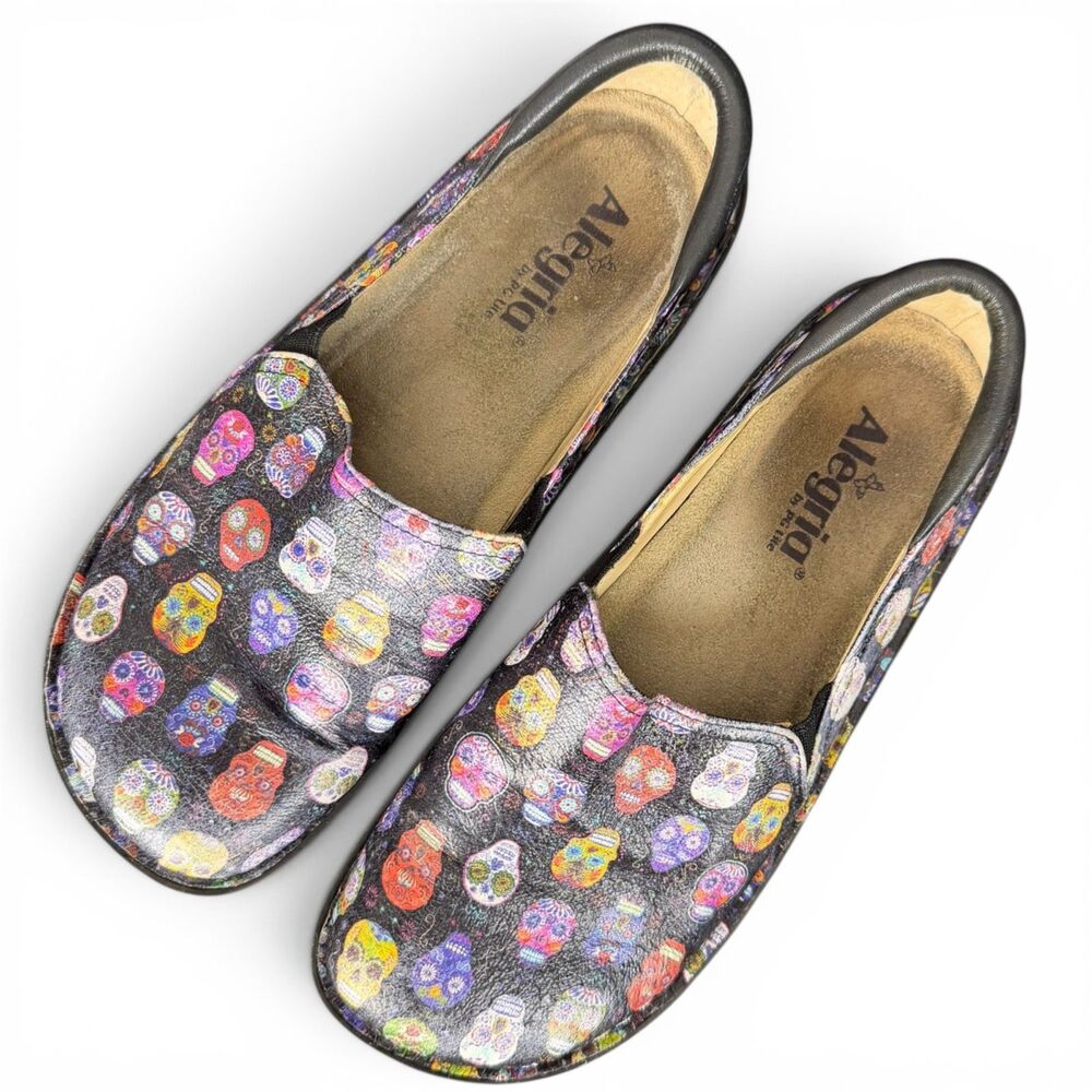 alegria debra sugar skulls leather whimsigoth black, multicolor women's clogs 39 - Picture 2 of 7